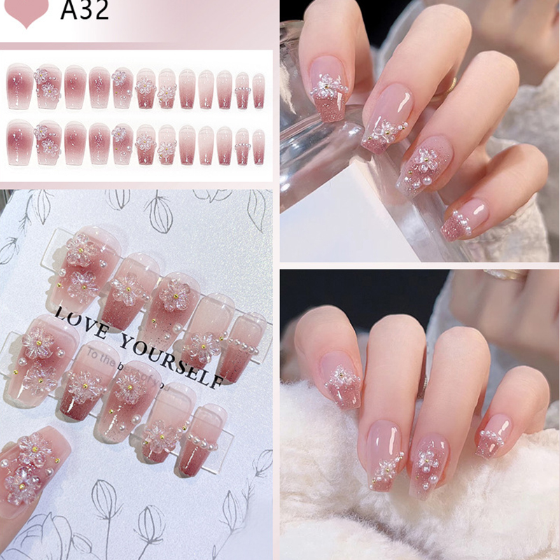 Nail Art Aesthetic - 24pcs Medium Long Acrylic Fake Nails