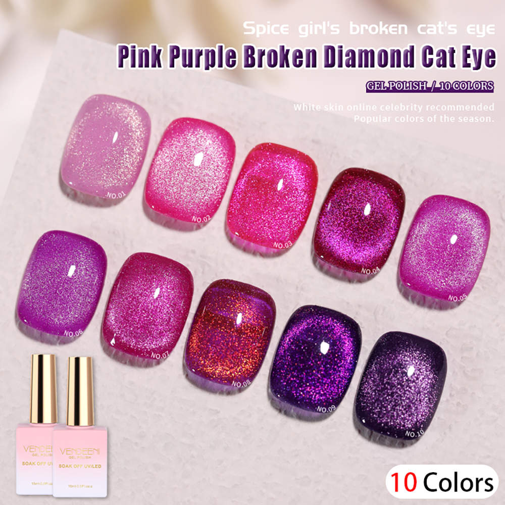 Nail Art Cat Eye Pink - Vendeeni 15ml Pink Purple Glitter Broken