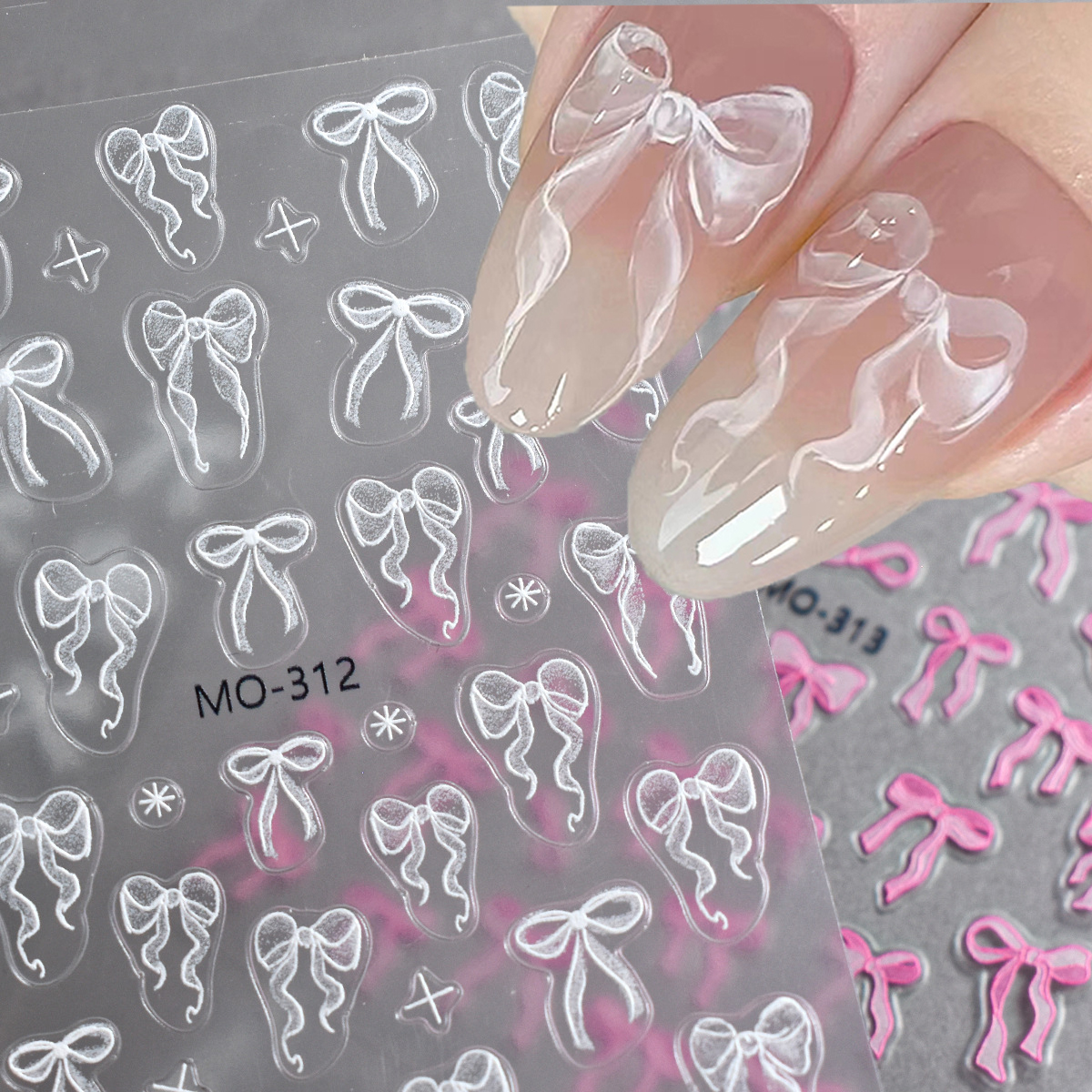 Nail Art Vampire - Bowknot Nail Stickers 3D Relief White