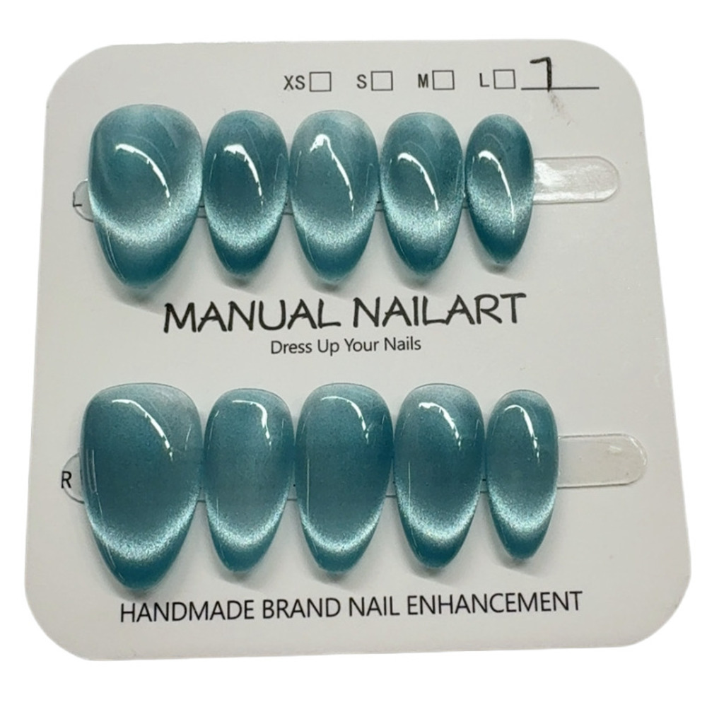 Nail Art Emerald - 10pc French Almond Shape Cat's Eye
