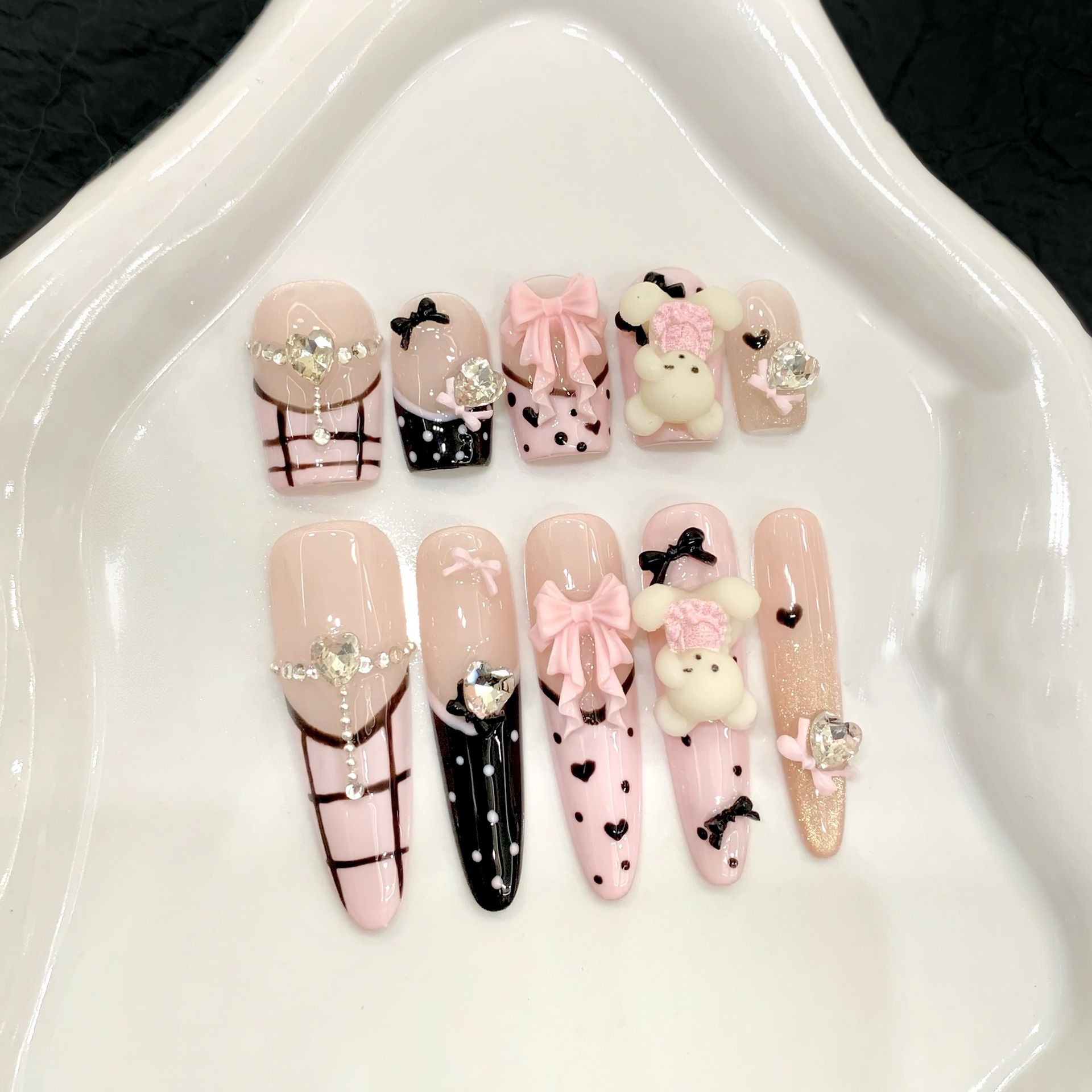 Nail Art Emerald - 10pcs Pure Hand Pressed Stiletto/Coffin Nail