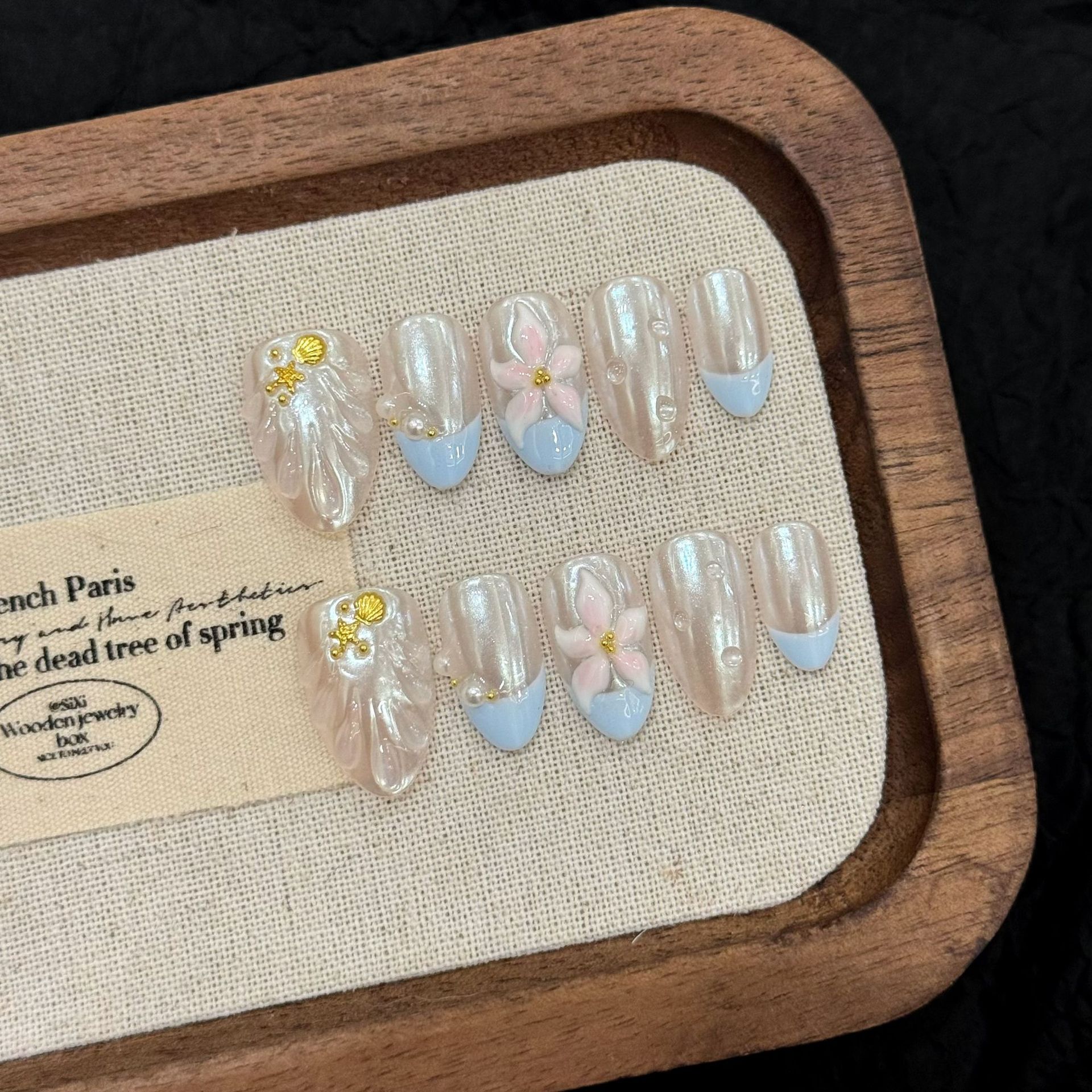 Nail Art Emerald - 10pcs Handmade Pressed Almond Nail Art,Nice