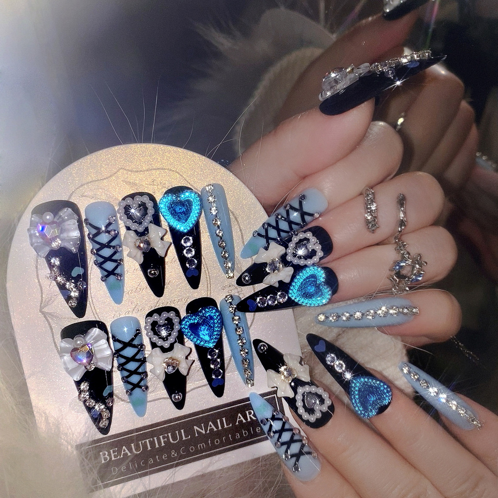 Nail Art Aesthetic - 24pcs 3D Bow Decor False Nails