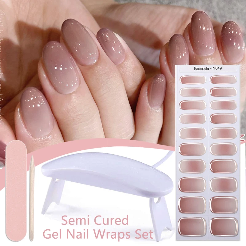 Striping Tape Nail - Harunouta 4pcs/set Gradient Jelly Semi Cured