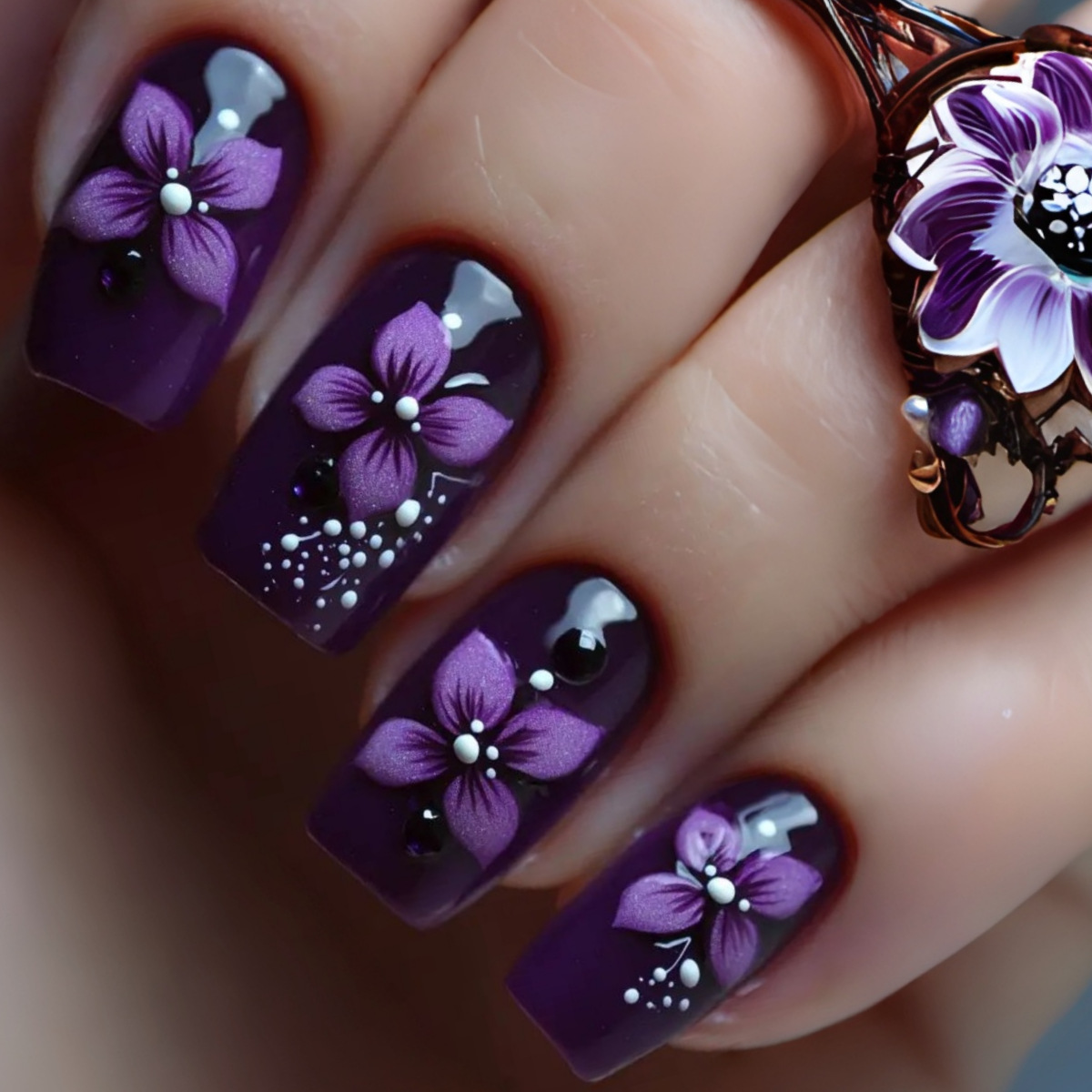 Nail Art Aesthetic - Medium square fake nails for women