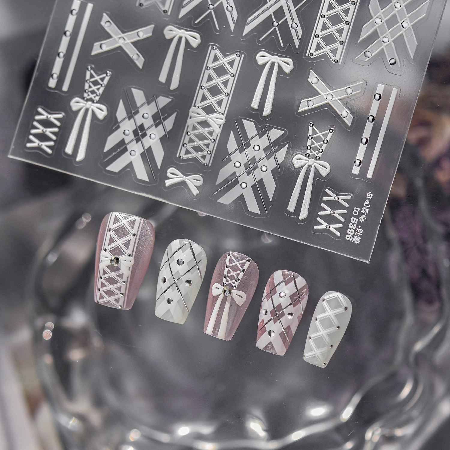 Nail Art Vampire - Relief Nail Stickers Elegant White Tie