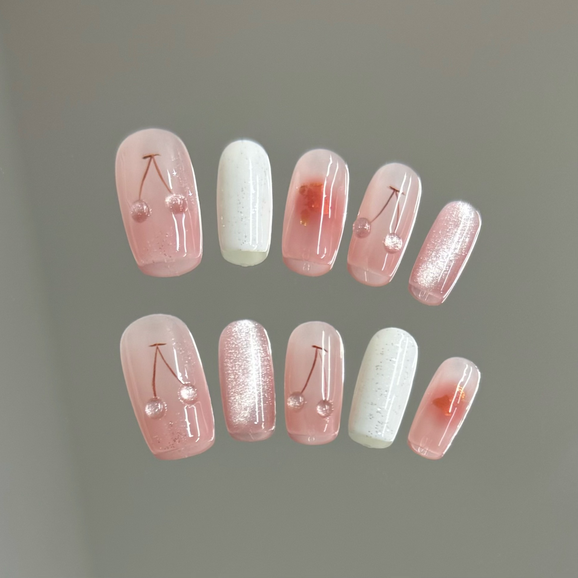 Nail Art Cat Eye Pink - 10pcs Pink Cat-Eye Handmade Nails Cherry