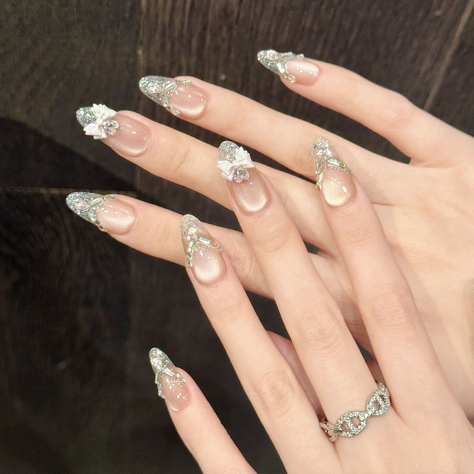 Nail Art Cat Eye Pink - Handmade Cat Eyes False Nails Sequins