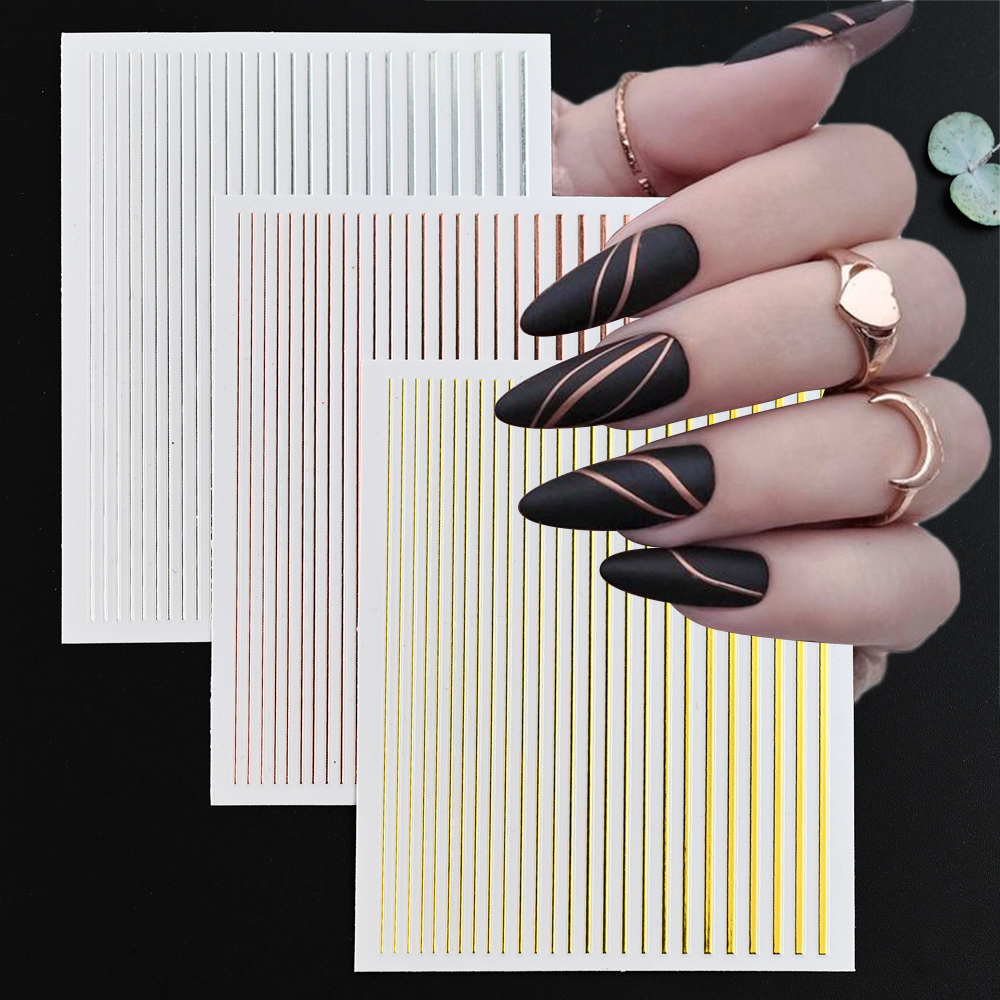 Striping Tape Nail - French Straight Stripes Nail Sticker Silver