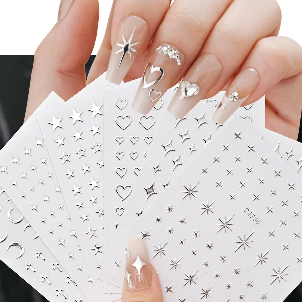 Nail Art Vampire - 6 Sheets Metal Silver Nail Stickers