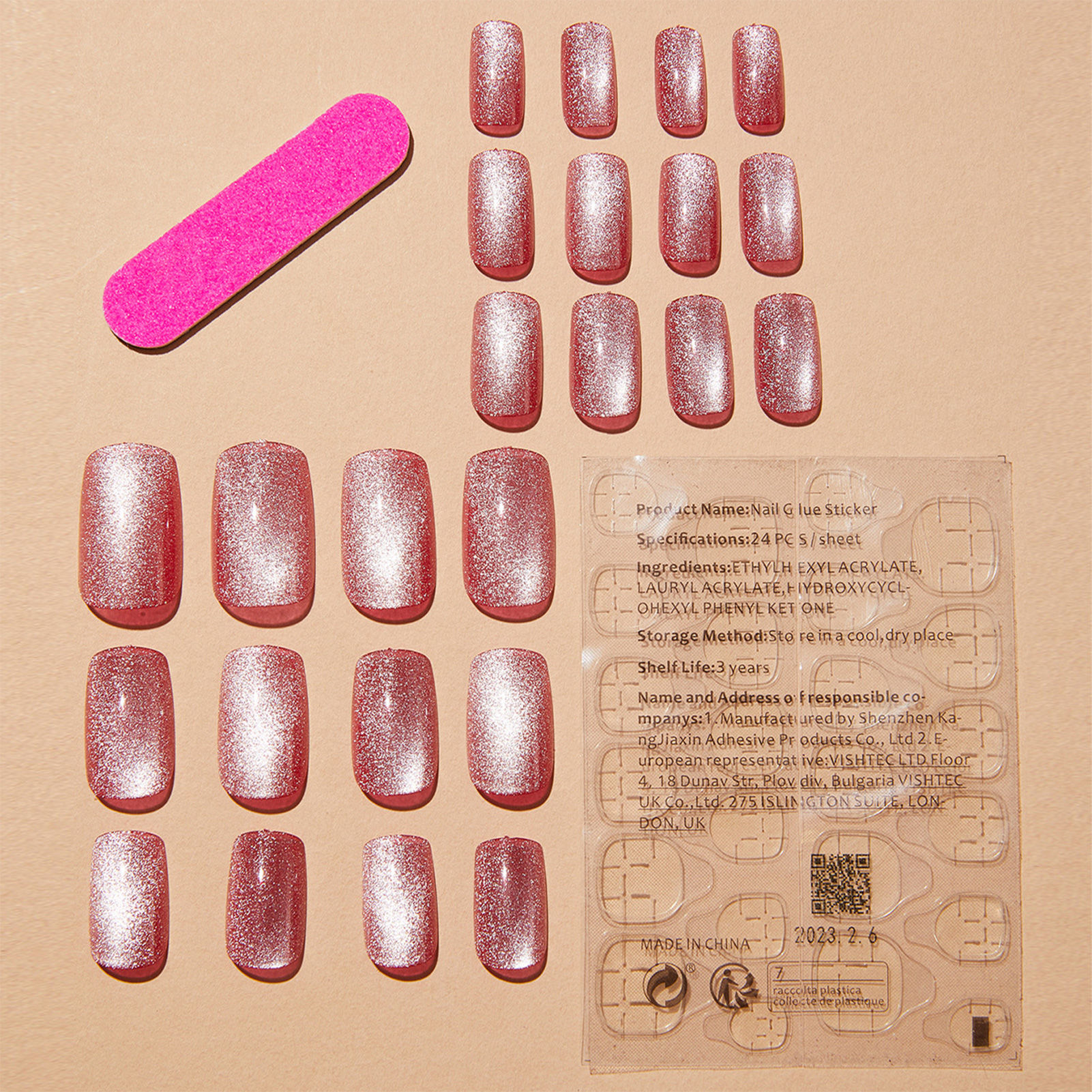 24pcs Pink Shiny Press-on Nail - Nail Art Cat Eye Pink recension och pris