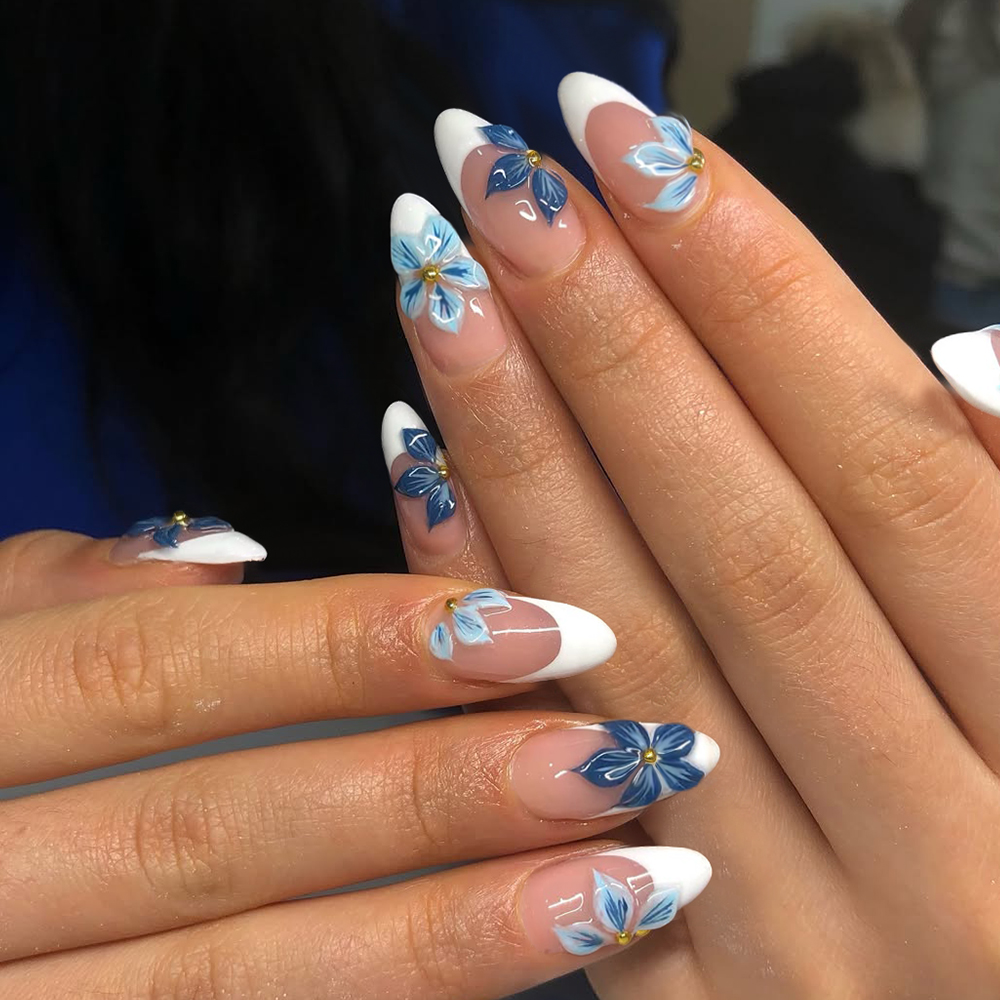 24pcs Almond 3d gel flower whi - Nail Art Jelly recension och pris