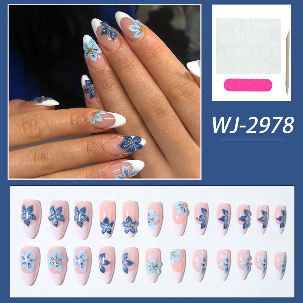 24pcs Almond 3d gel flower whi - Nail Art Jelly recension och pris