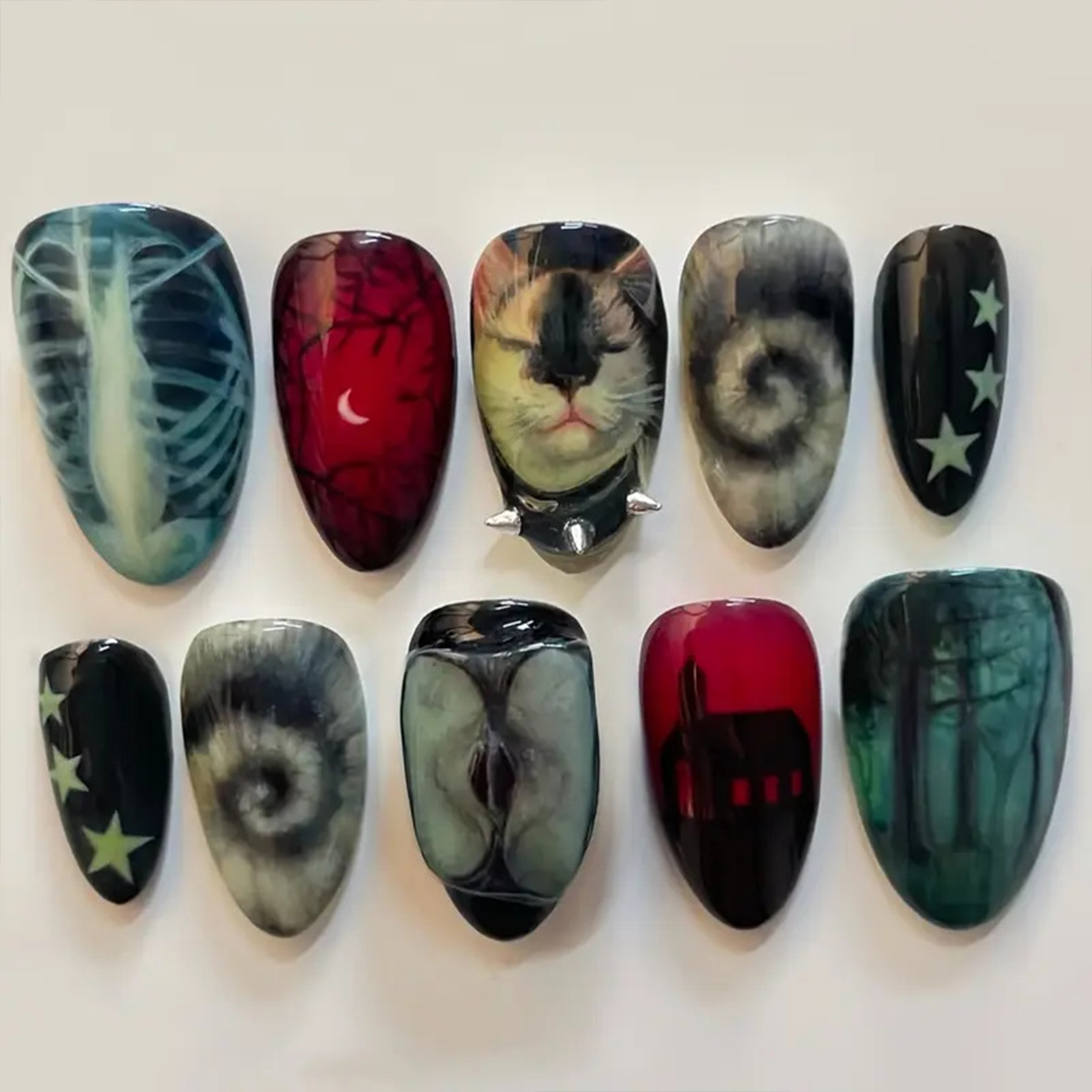 10pcs Dark Black Style Handmad - Nail Art Aesthetic recension och pris
