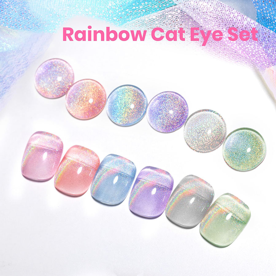 QAZIXU 1/6 Pcs Rainbow Cat Eye - Nail Art Cat Eye Pink recension och pris