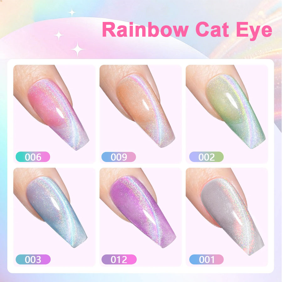 QAZIXU 1/6 Pcs Rainbow Cat Eye - Nail Art Cat Eye Pink recension och pris