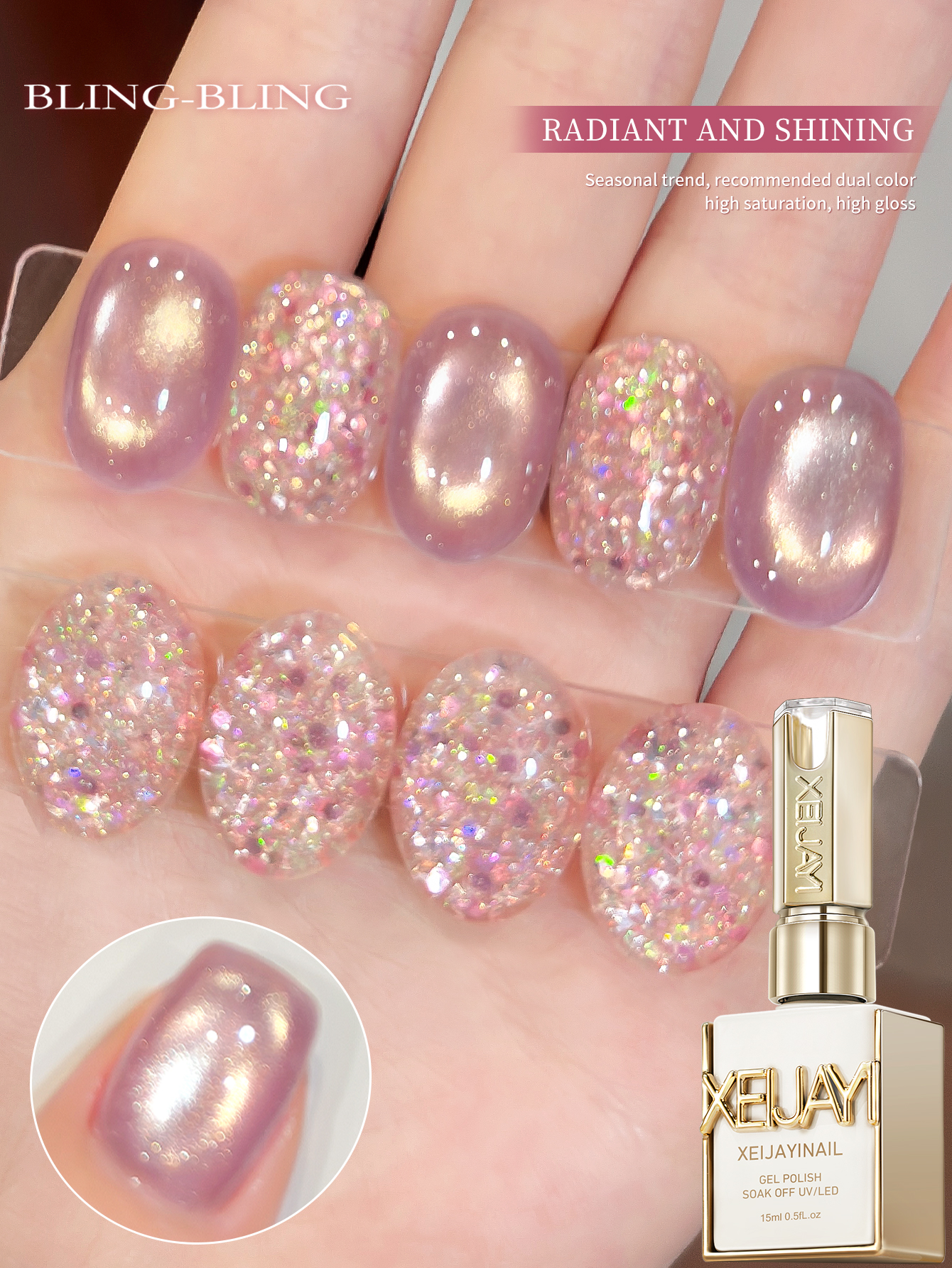 XEIJAYI 2Pcs 15ML Pink Cat Eye - Nail Art Cat Eye Pink recension och pris
