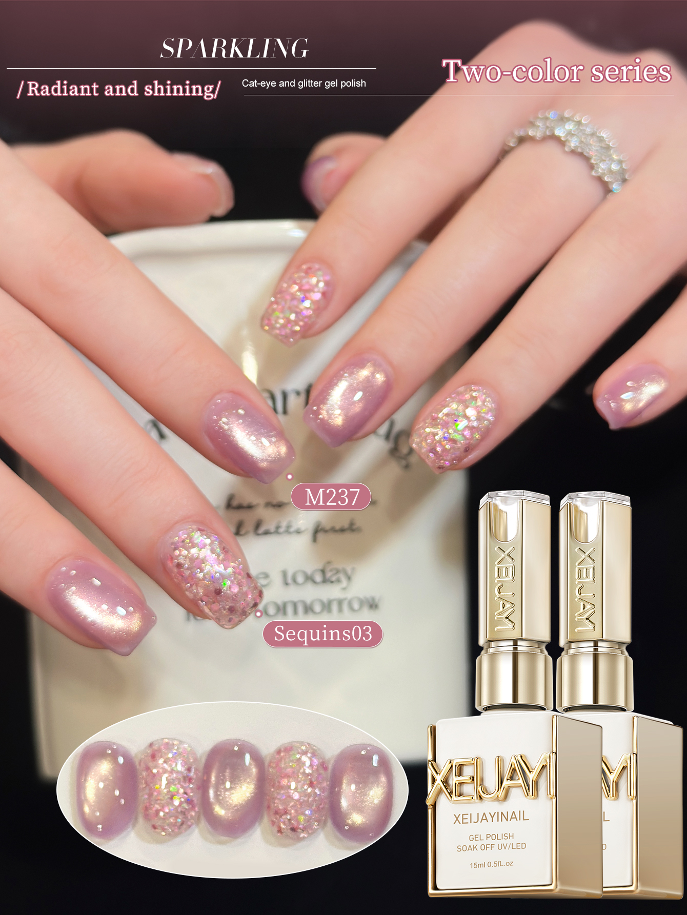 XEIJAYI 2Pcs 15ML Pink Cat Eye - Nail Art Cat Eye Pink recension och pris