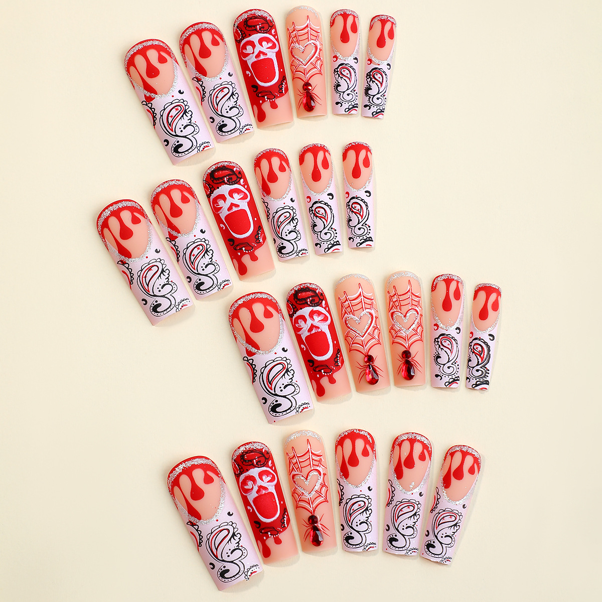 Scary Blood Skull Fake Nails L - Nail Art Vampire recension och pris