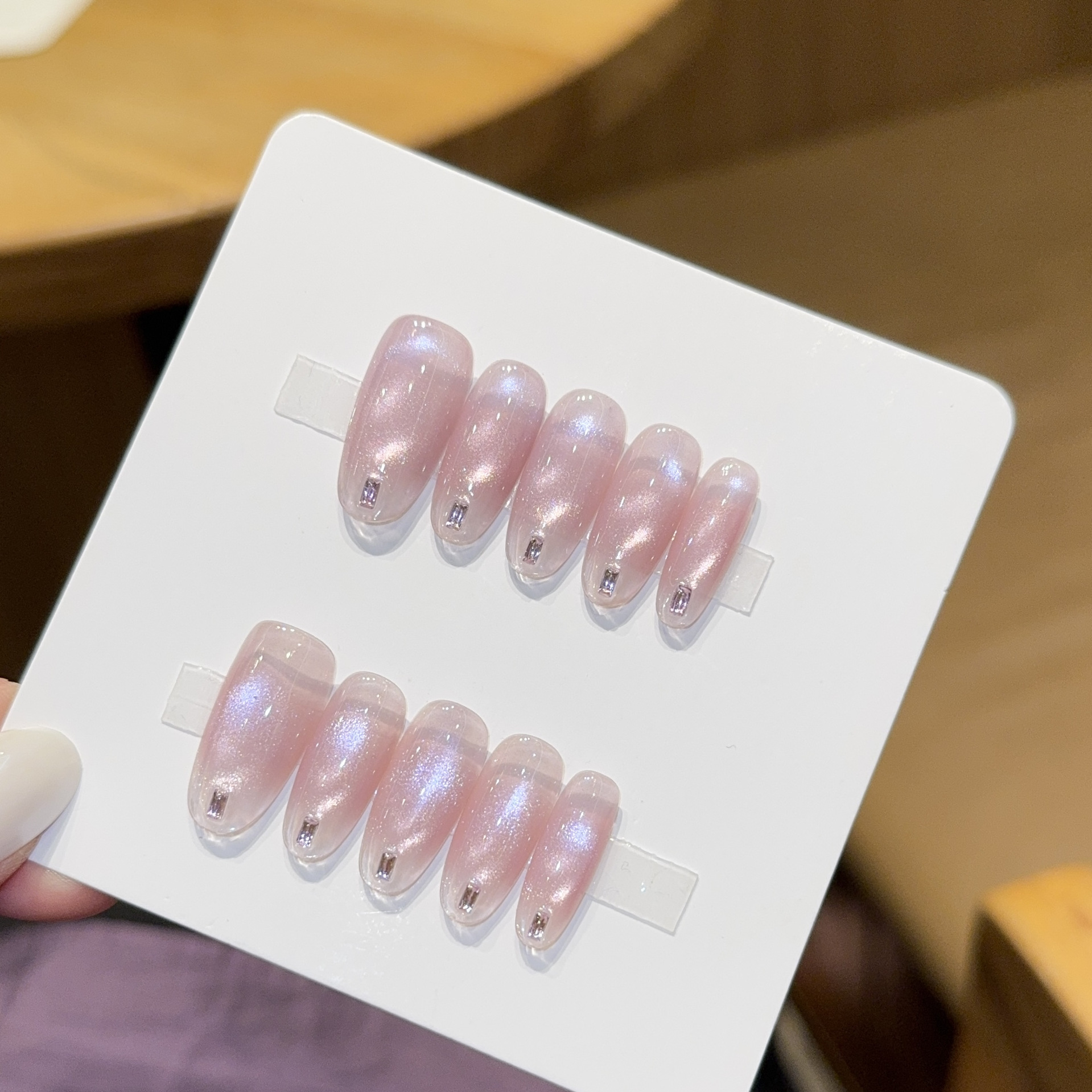 10pcs Handmade Long Oval Press - Nail Art Cat Eye Pink recension och pris