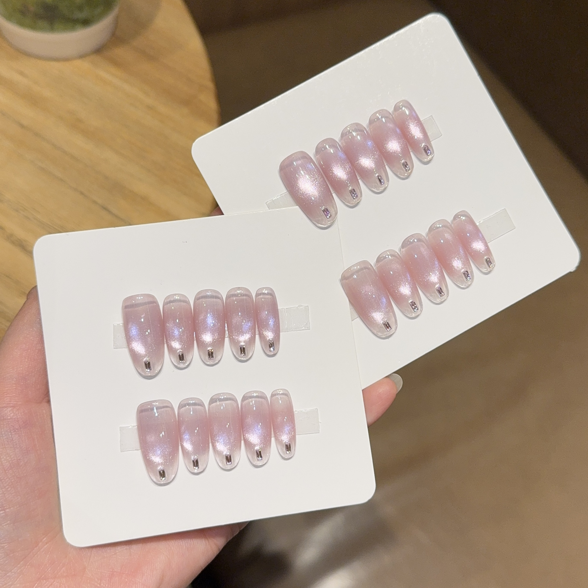 10pcs Handmade Long Oval Press - Nail Art Cat Eye Pink recension och pris