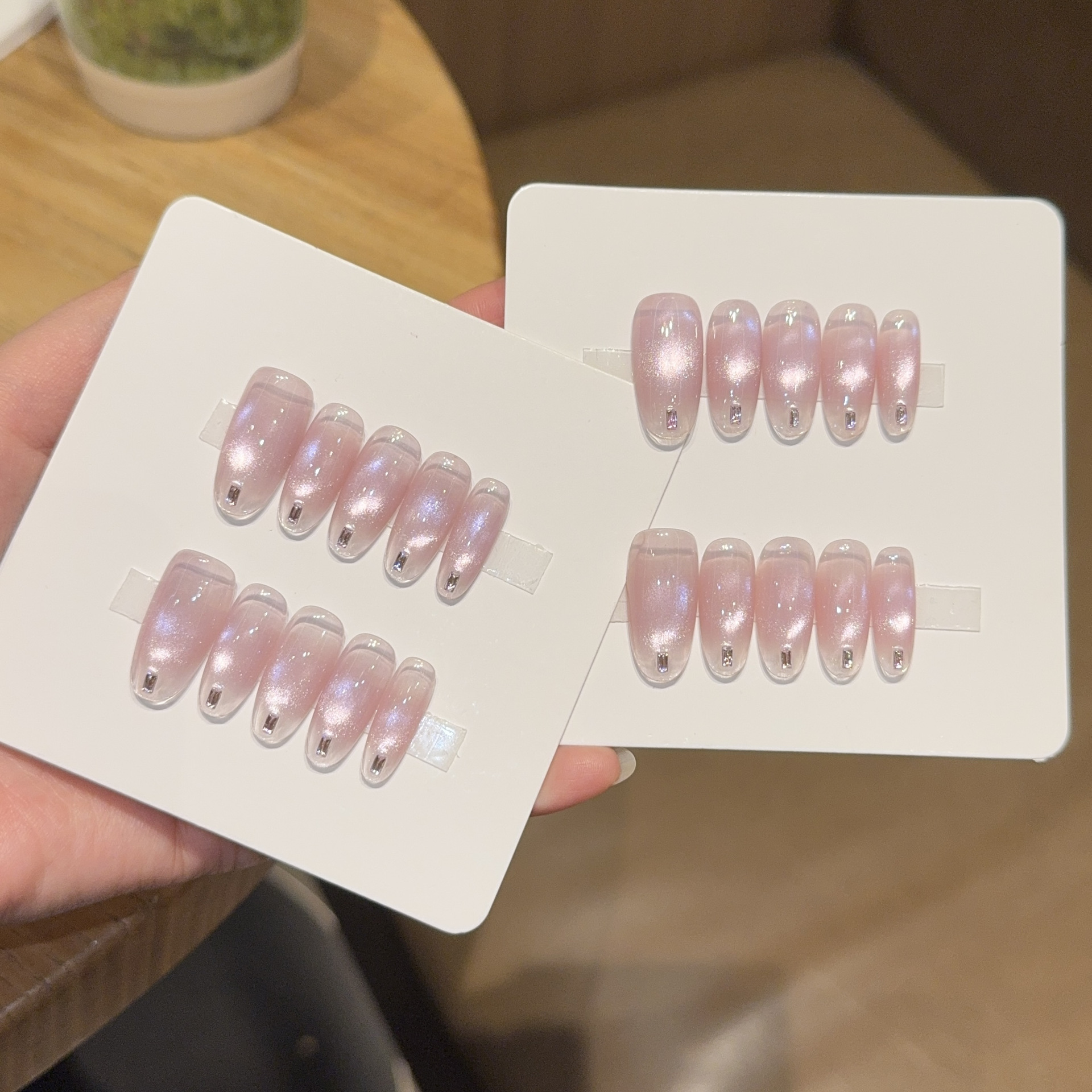 10pcs Handmade Long Oval Press - Nail Art Cat Eye Pink recension och pris