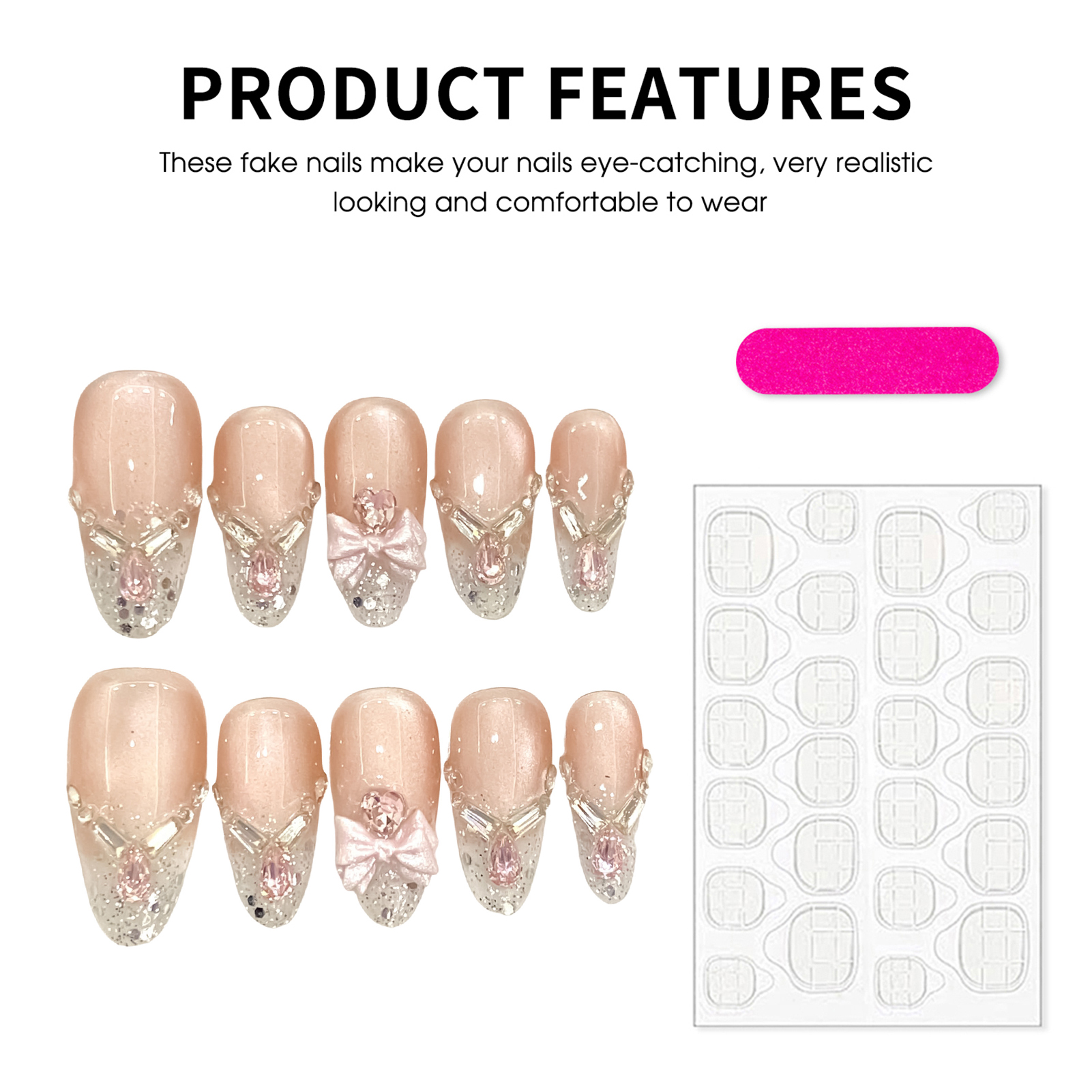 Handmade Cat Eyes False Nails  - Nail Art Cat Eye Pink recension och pris