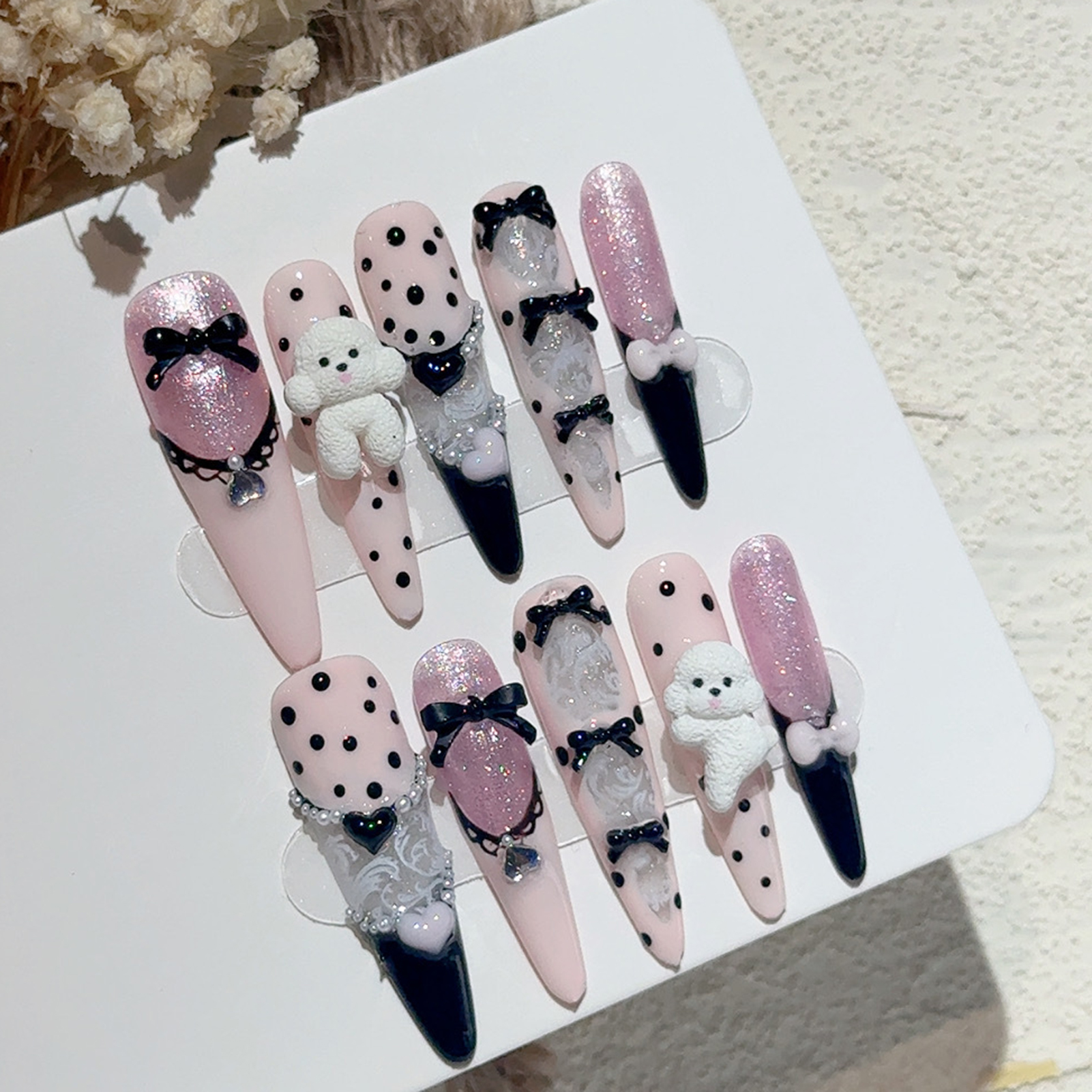 10PCS Black Lace Polka Dot Bal - Nail Art Emerald recension och pris