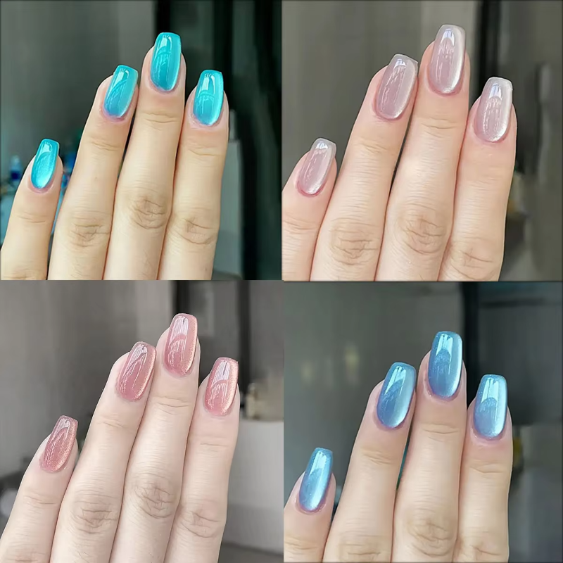 24pcs Short Square Ballet Fake - Nail Art Cat Eye Pink recension och pris