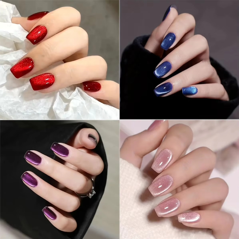 24pcs Short Square Ballet Fake - Nail Art Cat Eye Pink recension och pris