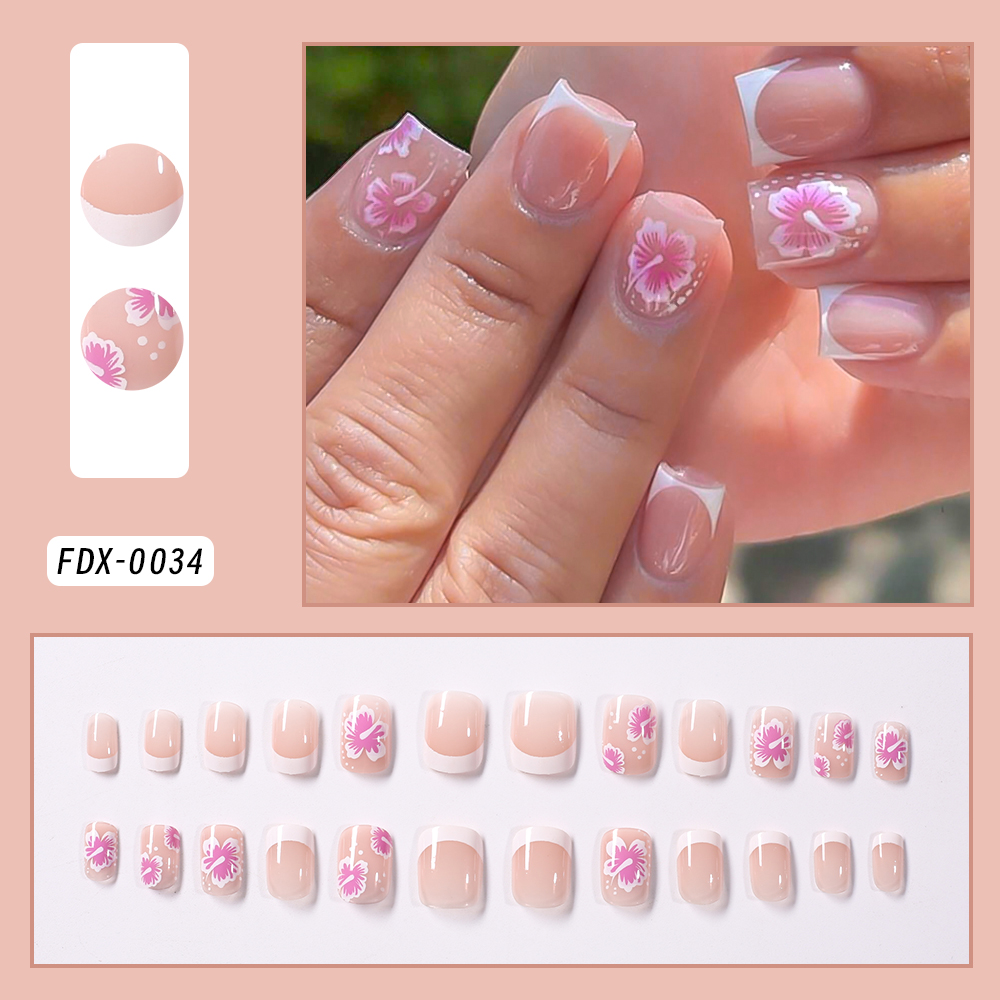 24Pcs French Flower False Nail - Nail Art Aesthetic recension och pris