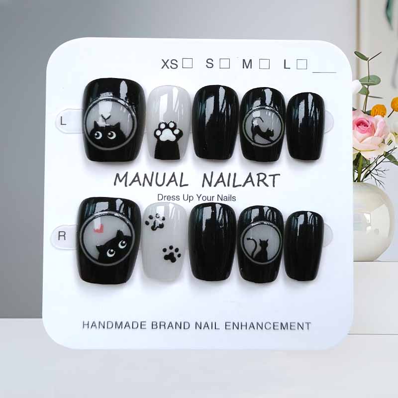 10Pcs Cute Cartoon Black Cat a - Nail Art Cat Eye Pink recension och pris
