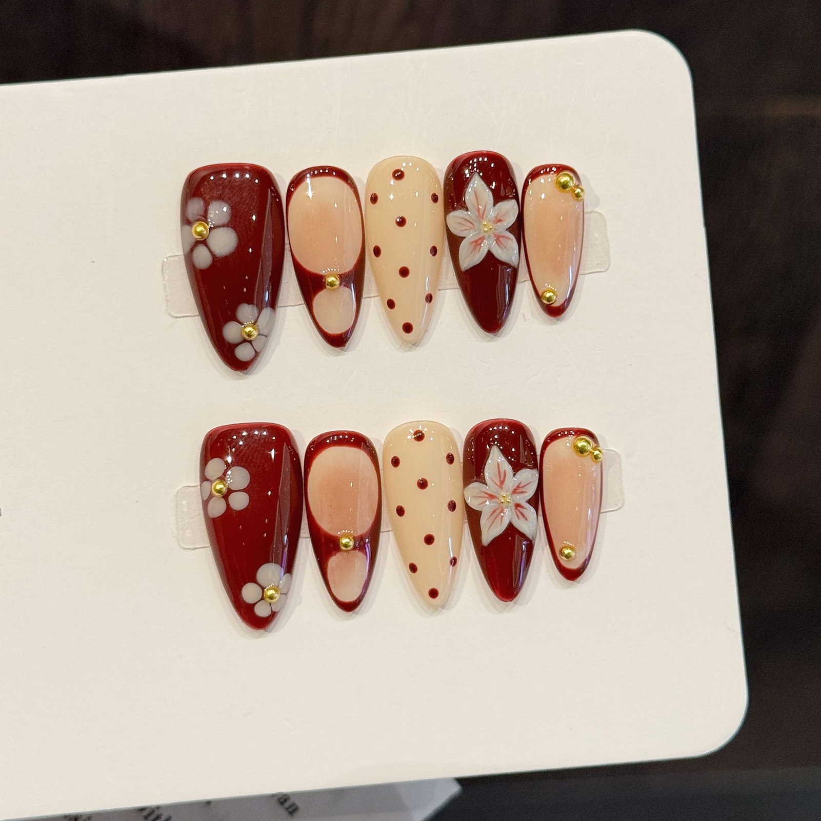 10pcs Handmade Wine Red French - Nail Art Aesthetic recension och pris
