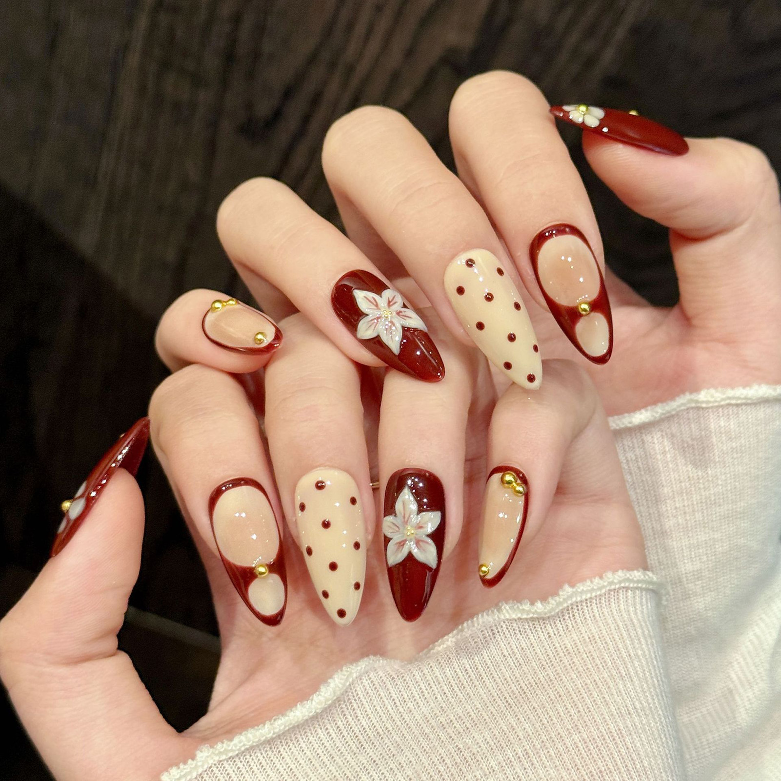 10pcs Handmade Wine Red French - Nail Art Aesthetic recension och pris