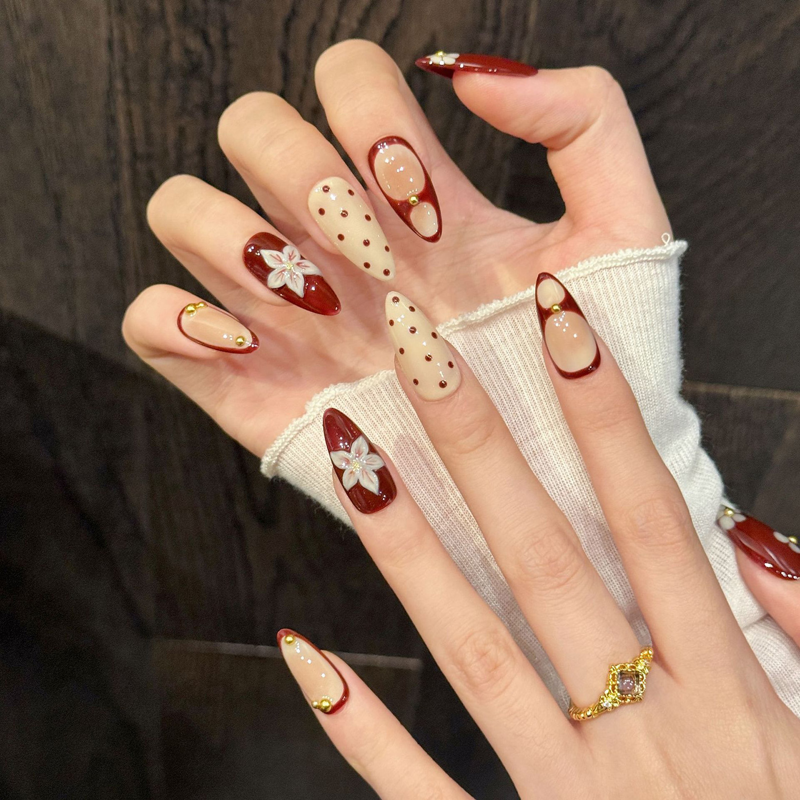 10pcs Handmade Wine Red French - Nail Art Aesthetic recension och pris